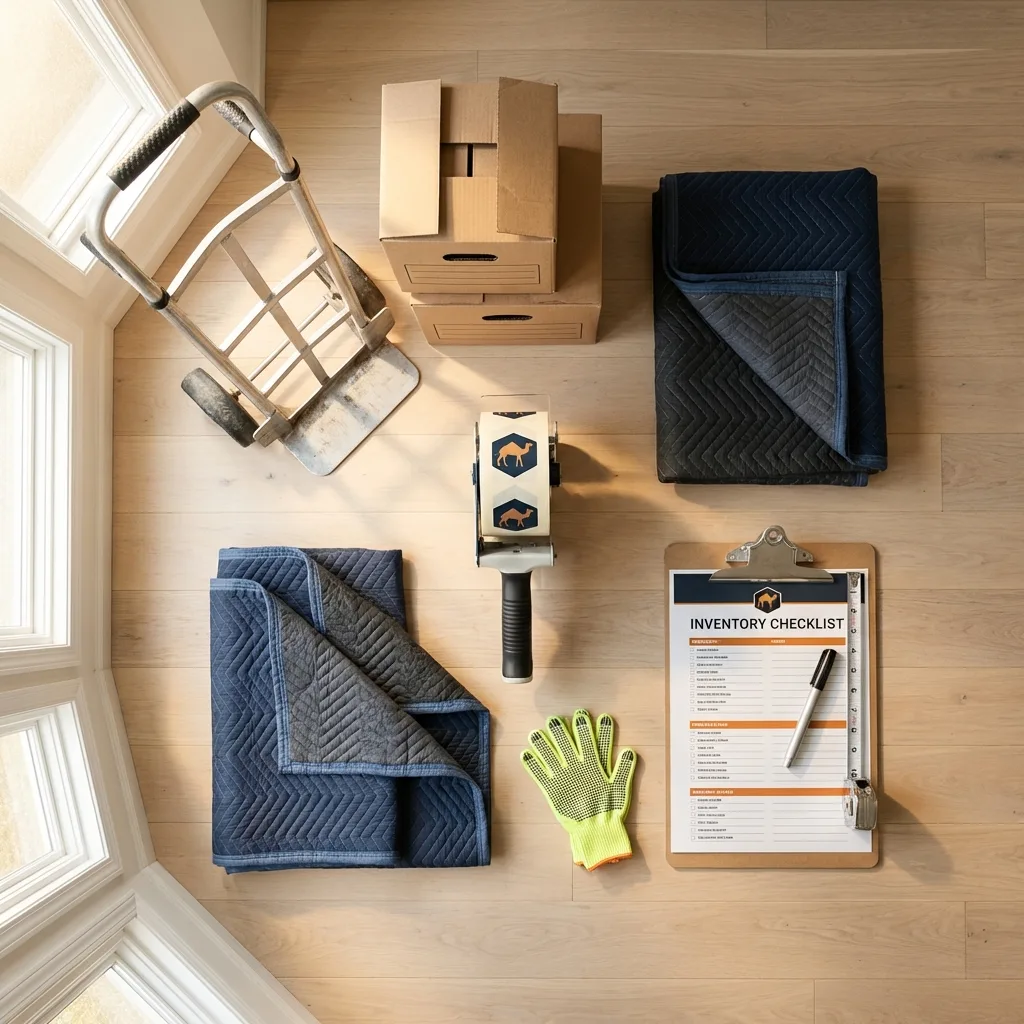 Professional moving supplies and packing materials layout for Norwood residential relocations